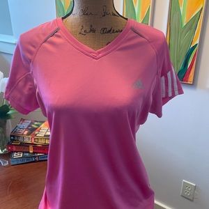 Adidas short sleeve V neck pink